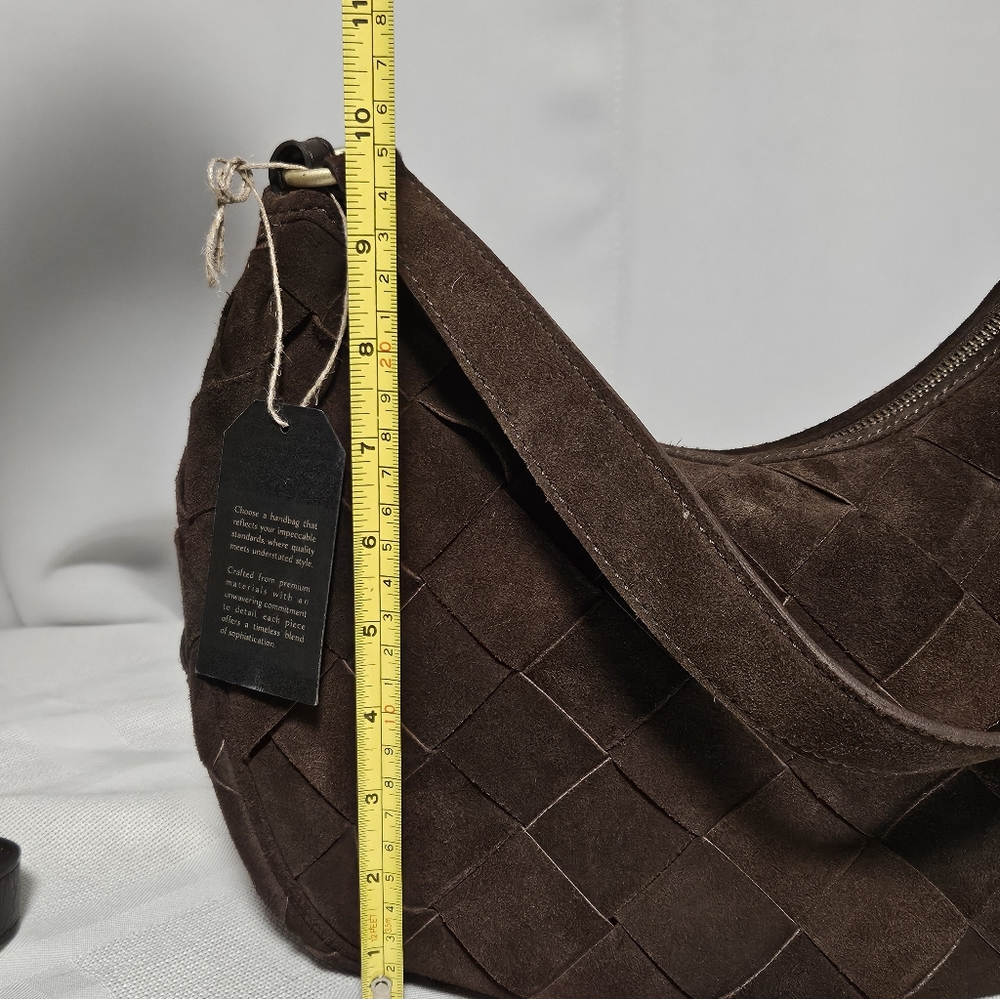 Chocolate Suede Woven Crescent/hobo Bag W/ Crossbody Option - Picture 8 of 11